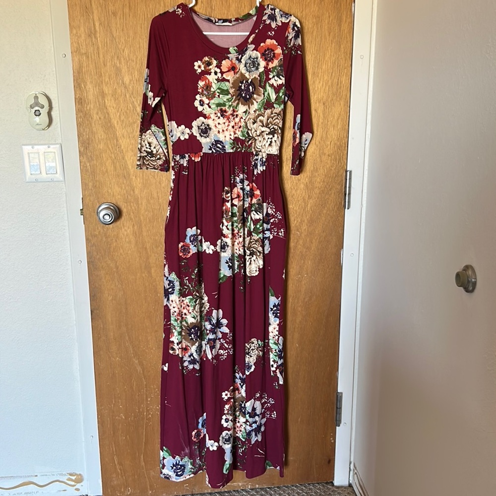 Burgundy Floral Reb in J Maxi Dress